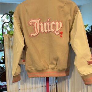 New Juicy Couture Tan Varsity Jacket with Pink Details Appliqué 💗 size XS